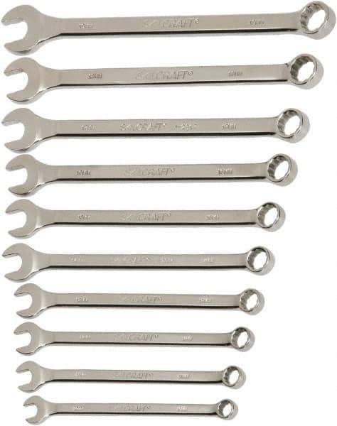 Ability One - 11 Piece, 3/8" to 1", 12 Point Combination Wrench Set - Inch Measurement Standard, Chrome Finish - Top Tool & Supply