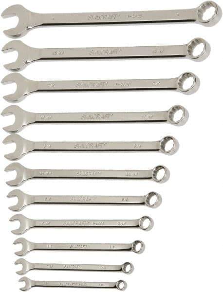 Ability One - 10 Piece, 10mm to 19mm, 12 Point Combination Wrench Set - Metric Measurement Standard, Chrome Finish - Top Tool & Supply