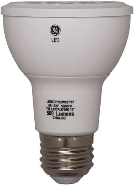 GE Lighting - 7 Watt LED Flood/Spot Medium Screw Lamp - 3,000°K Color Temp, 520 Lumens, 120 Volts, Dimmable, PAR20, 25,000 hr Avg Life - Top Tool & Supply