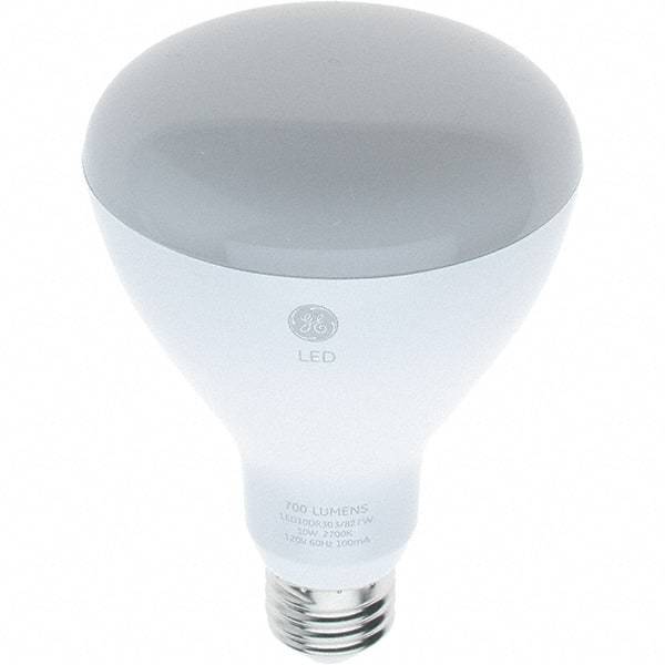 GE Lighting - 10 Watt LED Flood/Spot Medium Screw Lamp - 2,700°K Color Temp, 700 Lumens, 120 Volts, Dimmable, BR30, 25,000 hr Avg Life - Top Tool & Supply