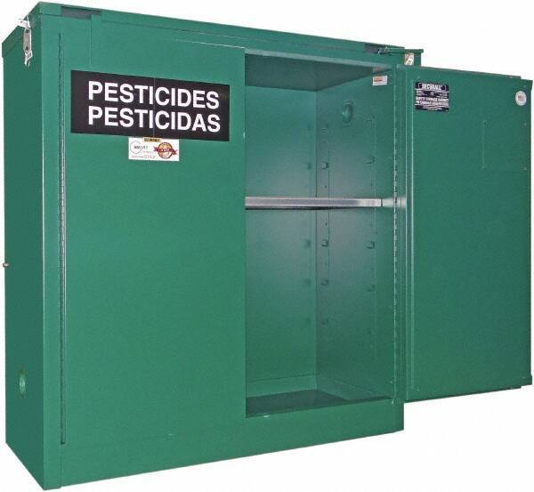 Securall Cabinets - 2 Door, 1 Shelf, Green Steel Standard Safety Cabinet for Flammable and Combustible Liquids - 46" High x 43" Wide x 18" Deep, Self Closing Door, 3 Point Key Lock, 30 Gal Capacity - Top Tool & Supply