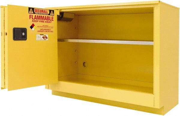 Securall Cabinets - 2 Door, 1 Shelf, Yellow Steel Under the Counter Safety Cabinet for Flammable and Combustible Liquids - 35-5/8" High x 59" Wide x 22" Deep, Sliding Door, 3 Point Key Lock, 44 Gal Capacity - Top Tool & Supply