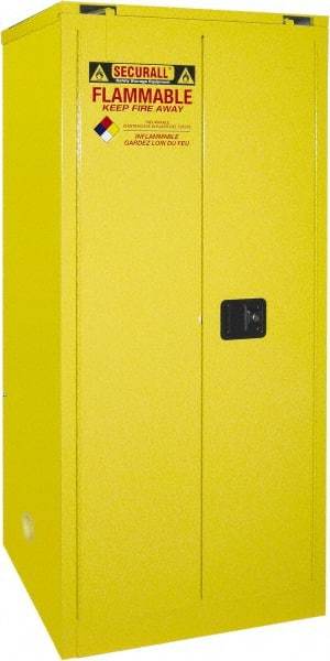 Securall Cabinets - 2 Door, 2 Shelf, Yellow Steel Standard Safety Cabinet for Flammable and Combustible Liquids - 67" High x 31" Wide x 31" Deep, Self Closing Door, 3 Point Key Lock, 60 Gal Capacity - Top Tool & Supply