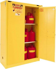 Securall Cabinets - 2 Door, 2 Shelf, Yellow Steel Standard Safety Cabinet for Flammable and Combustible Liquids - 67" High x 43" Wide x 18" Deep, Self Closing Door, 3 Point Key Lock, 45 Gal Capacity - Top Tool & Supply