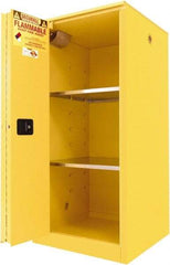 Securall Cabinets - 2 Door, 2 Shelf, Yellow Steel Standard Safety Cabinet for Flammable and Combustible Liquids - 65" High x 31" Wide x 31" Deep, Sliding Door, 3 Point Key Lock, 60 Gal Capacity - Top Tool & Supply