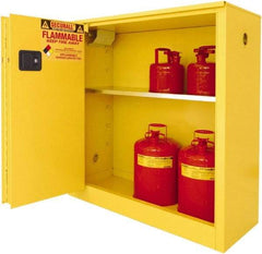 Securall Cabinets - 2 Door, 2 Shelf, Yellow Steel Standard Safety Cabinet for Flammable and Combustible Liquids - 65" High x 43" Wide x 18" Deep, Sliding Door, 3 Point Key Lock, 45 Gal Capacity - Top Tool & Supply