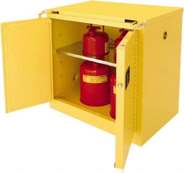 Securall Cabinets - 2 Door, 1 Shelf, Yellow Steel Standard Safety Cabinet for Flammable and Combustible Liquids - 37" High x 36" Wide x 24" Deep, Self Closing Door, 3 Point Key Lock, 30 Gal Capacity - Top Tool & Supply