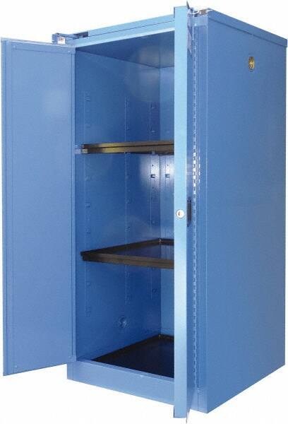 Securall Cabinets - 2 Door, 2 Shelf, Blue Steel Standard Safety Cabinet for Corrosive Chemicals - 67" High x 31" Wide x 31" Deep, Self Closing Door, 3 Point Key Lock, 60 Gal Capacity - Top Tool & Supply