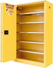 Securall Cabinets - 2 Door, 5 Shelf, Yellow Steel Standard Safety Cabinet for Flammable and Combustible Liquids - 65" High x 43" Wide x 18" Deep, Sliding Door, 3 Point Key Lock, 60 Gal Capacity - Top Tool & Supply