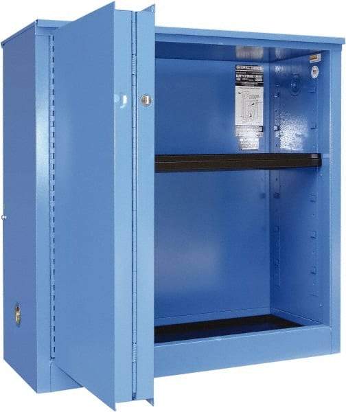 Securall Cabinets - 2 Door, 1 Shelf, Blue Steel Standard Safety Cabinet for Corrosive Chemicals - 44" High x 43" Wide x 18" Deep, Sliding Door, 3 Point Key Lock, 30 Gal Capacity - Top Tool & Supply