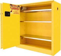 Securall Cabinets - 2 Door, 3 Shelf, Yellow Steel Standard Safety Cabinet for Flammable and Combustible Liquids - 44" High x 43" Wide x 18" Deep, Sliding Door, 3 Point Key Lock, 40 Gal Capacity - Top Tool & Supply