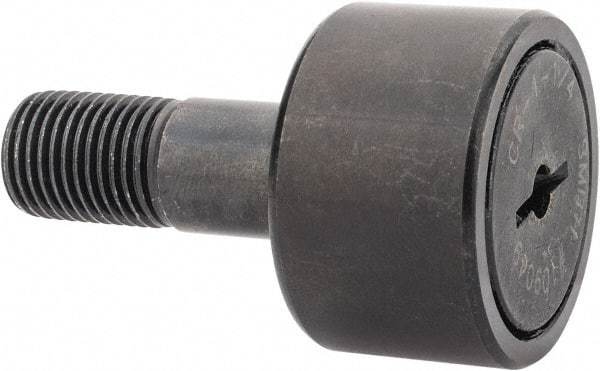 Accurate Bushing - 1-1/4" Roller Diam x 3/4" Width, 1/2" Stud Diam x 1-1/4" Length, Stud Cam Follower - Steel, 5/8" Thread Length, 1/2-20 Thread, 2" OAL, 4,470 Lb Dynamic Cap, 4,300 Lb Static Cap - Top Tool & Supply