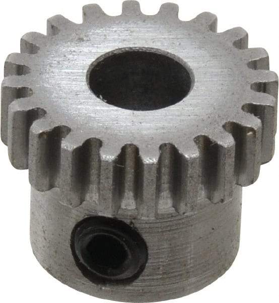 Boston Gear - 32 Pitch, 5/8" Pitch Diam, 20 Tooth Spur Gear - 0.188" Face Width, 1/4" Bore Diam, 0.52" Hub Diam, 14.5° Pressure Angle, Steel - Top Tool & Supply