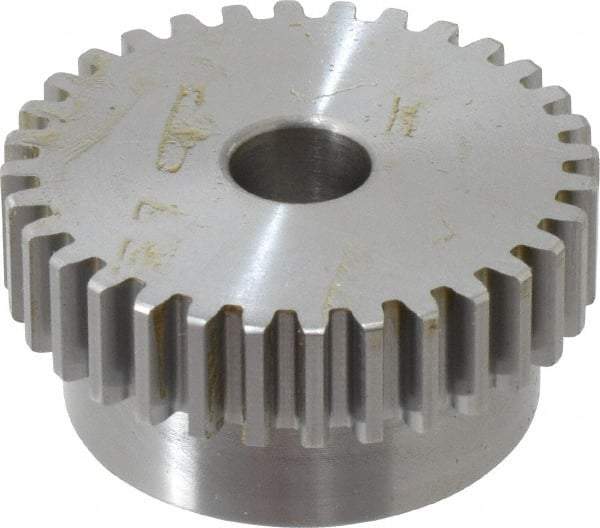 Boston Gear - 16 Pitch, 2" Pitch Diam, 32 Tooth Spur Gear - 0.313" Face Width, 1/2" Bore Diam, 1.7" Hub Diam, 14.5° Pressure Angle, Steel - Top Tool & Supply