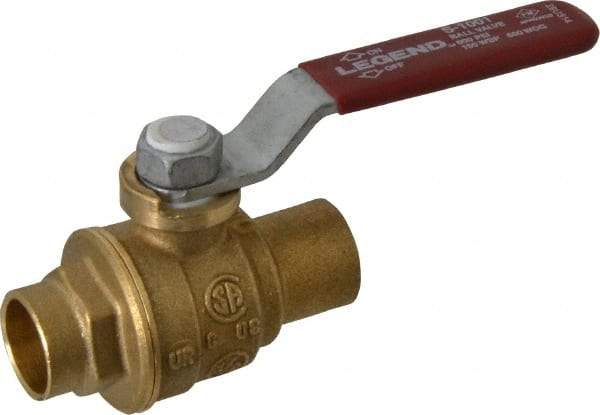 Legend Valve - 1/2" Pipe, Full Port, Brass Standard Ball Valve - Inline - One Way Flow, Soldered x Soldered Ends, Lever Handle, 600 WOG, 150 WSP - Top Tool & Supply