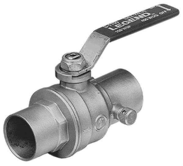 Legend Valve - 3/4" Pipe, Full Port, Brass Standard Ball Valve - Inline - One Way Flow, Soldered x Soldered Ends, Lever Handle, 500 WOG - Top Tool & Supply