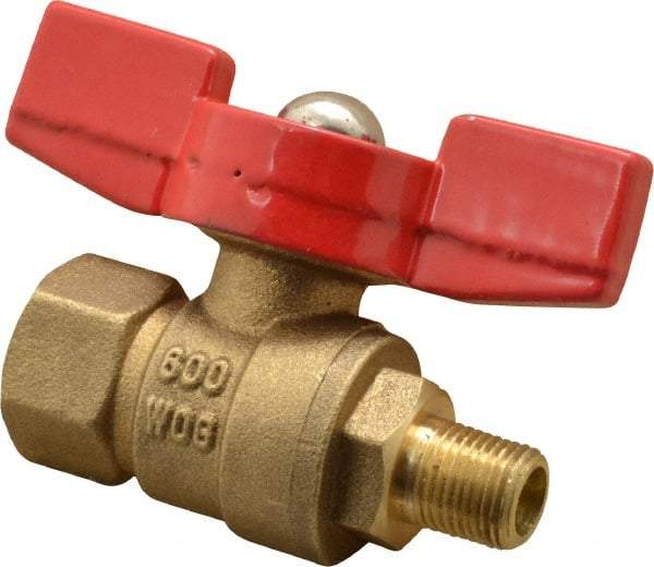 Midwest Control - 1/8" Pipe, Brass Miniature Ball Valve - Inline - One Way Flow, MNPT x FNPT Ends, Tee Handle, 600 WOG, 150 WSP - Top Tool & Supply