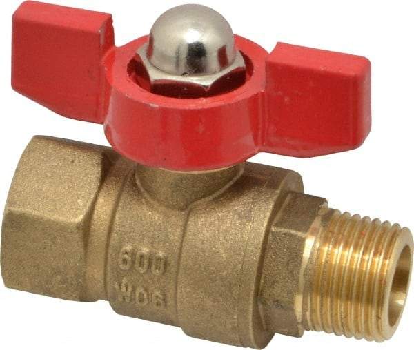 Midwest Control - 3/8" Pipe, Brass Miniature Ball Valve - Inline - One Way Flow, MNPT x FNPT Ends, Tee Handle, 600 WOG, 150 WSP - Top Tool & Supply