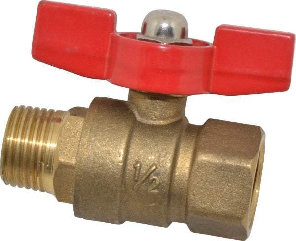 Midwest Control - 1/2" Pipe, Brass Miniature Ball Valve - Inline - One Way Flow, MNPT x FNPT Ends, Tee Handle, 600 WOG, 150 WSP - Top Tool & Supply