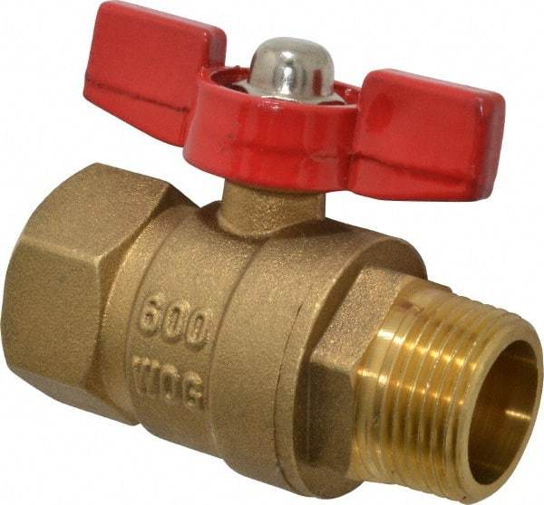 Midwest Control - 3/4" Pipe, Brass Miniature Ball Valve - Inline - One Way Flow, MNPT x FNPT Ends, Tee Handle, 600 WOG, 150 WSP - Top Tool & Supply