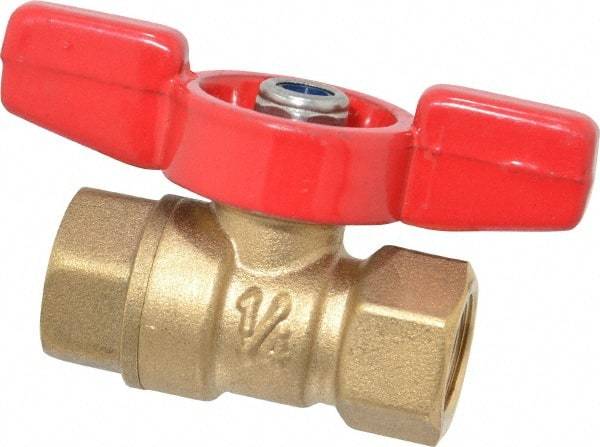 Midwest Control - 1/4" Pipe, Brass Miniature Ball Valve - Inline - One Way Flow, FNPT x FNPT Ends, Tee Handle, 600 WOG, 150 WSP - Top Tool & Supply