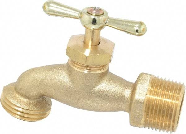 Legend Valve - 3/4" Pipe, 125 psi WOG Rating, Brass Hose Bibb, Stop Valve - Tee Handle, MNPT x GHT End Connections - Top Tool & Supply