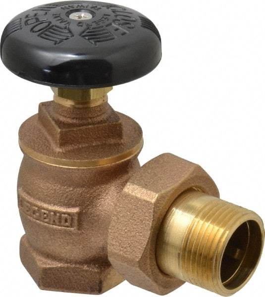 Legend Valve - 1" Pipe, 60 psi WOG Rating, FNPT x Male Union End Connections, Handwheel Steam Angle Radiator Valve - 15 psi Steam Pressure Rating, Bronze - Top Tool & Supply