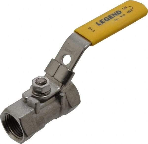 Legend Valve - 3/8" Pipe, Standard Port, Stainless Steel Standard Ball Valve - 1 Piece, Inline - One Way Flow, FNPT x FNPT Ends, Locking Lever Handle, 800 WOG, 150 WSP - Top Tool & Supply