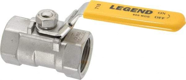 Legend Valve - 1" Pipe, Standard Port, Stainless Steel Standard Ball Valve - 1 Piece, Inline - One Way Flow, FNPT x FNPT Ends, Locking Lever Handle, 800 WOG, 150 WSP - Top Tool & Supply