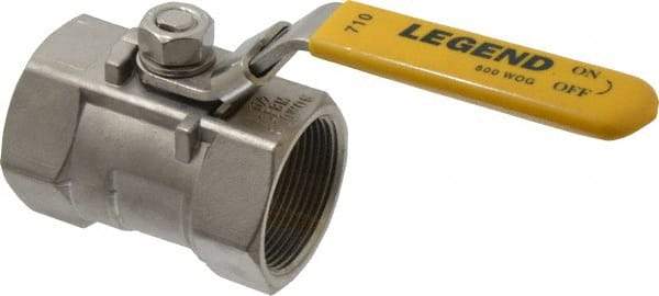 Legend Valve - 1-1/2" Pipe, Standard Port, Stainless Steel Standard Ball Valve - 1 Piece, Inline - One Way Flow, FNPT x FNPT Ends, Locking Lever Handle, 800 WOG, 150 WSP - Top Tool & Supply