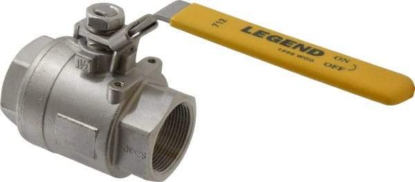 Legend Valve - 1-1/2" Pipe, Full Port, Stainless Steel Standard Ball Valve - 2 Piece, Inline - One Way Flow, FNPT x FNPT Ends, Locking Lever Handle, 1,000 WOG, 150 WSP - Top Tool & Supply