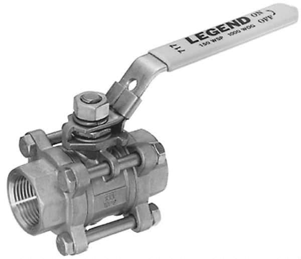 Legend Valve - 1" Pipe, Full Port, Carbon Steel Standard Ball Valve - 3 Piece, Inline - One Way Flow, FNPT x FNPT Ends, Locking Lever Handle, 1,000 WOG, 150 WSP - Top Tool & Supply