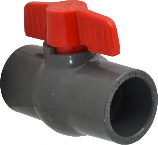 Legend Valve - 1-1/2" Pipe, Full Port, PVC Miniature Ball Valve - Inline - One Way Flow, Solvent x Solvent Ends, Tee Handle, 150 WOG - Top Tool & Supply