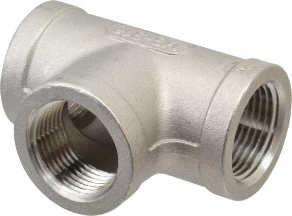 Merit Brass - 3/4" Grade 316 Stainless Steel Pipe Tee - FNPT x FNPT x FNPT End Connections, 150 psi - Top Tool & Supply