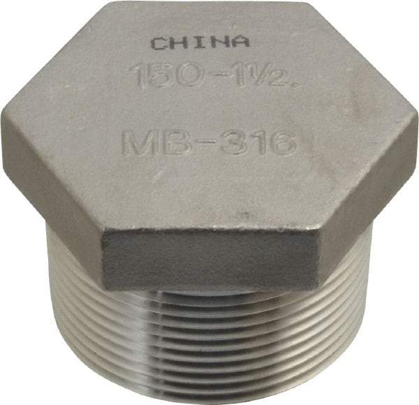 Merit Brass - 1-1/2" Grade 316 Stainless Steel Pipe Hex Head Plug - MNPT End Connections, 150 psi - Top Tool & Supply