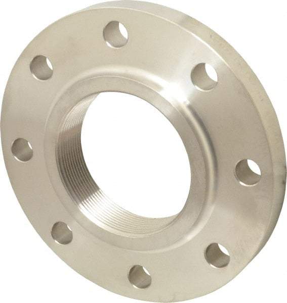 Merit Brass - 4" Pipe, 9" OD, Stainless Steel, Threaded Pipe Flange - 7-1/2" Across Bolt Hole Centers, 3/4" Bolt Hole, 150 psi, Grades 316 & 316L - Top Tool & Supply