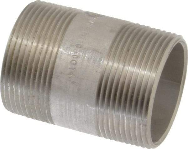 Merit Brass - Schedule 40, 1-1/2" Pipe x 2-1/2" Long, Grade 316/316L Stainless Steel Pipe Nipple - Welded & Threaded - Top Tool & Supply