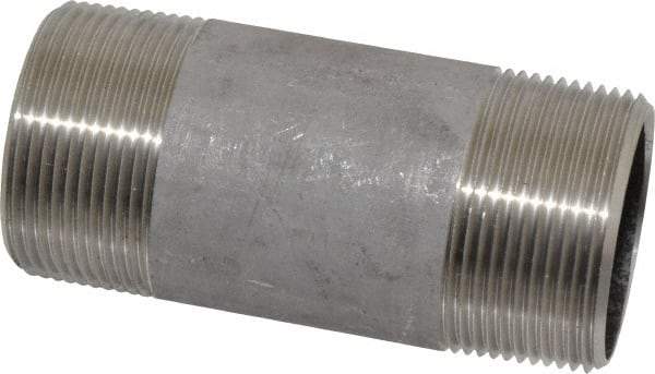 Merit Brass - Schedule 40, 1-1/2" Pipe x 4" Long, Grade 316/316L Stainless Steel Pipe Nipple - Welded & Threaded - Top Tool & Supply