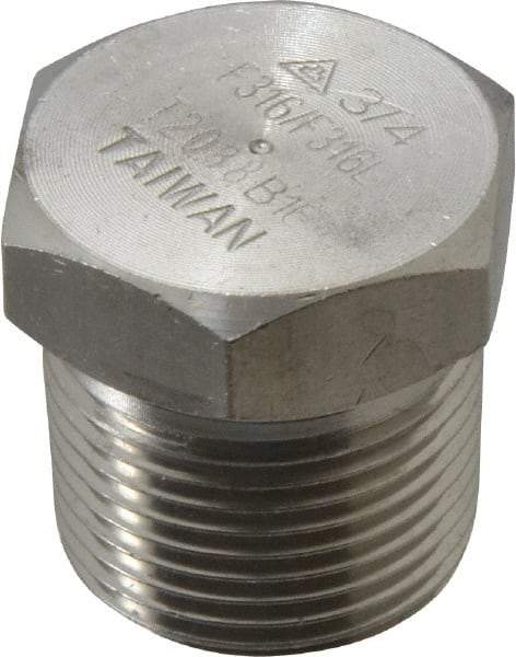 Merit Brass - 3/4" Grade 316/316L Stainless Steel Pipe Hex Head Plug - MNPT End Connections, 3,000 psi - Top Tool & Supply