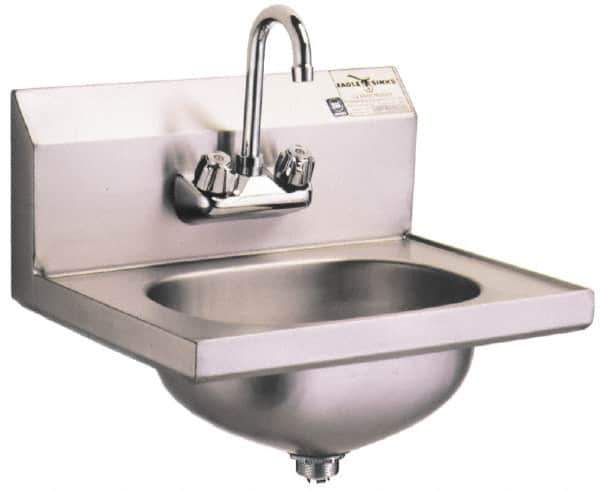 Eagle MHC - 13-1/2" Long x 9-3/4" Wide Inside, 1 Compartment, Grade 304 Stainless Steel Stainless Steel Hand Sink-Wall Mount - 20 Gauge, 18-7/8" Long x 14-3/4" Wide Outside, 6-3/4" Deep - Top Tool & Supply