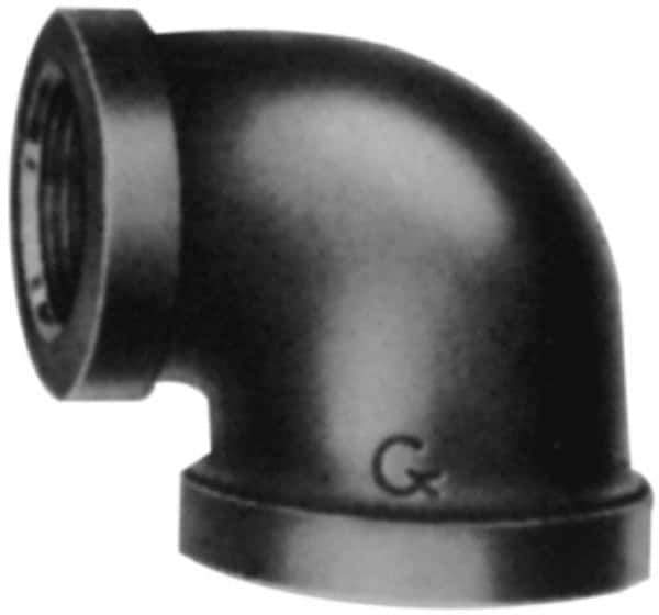 Made in USA - Size 2-1/2 x 1-1/2", Class 150, Malleable Iron Black Pipe 90° Elbow - 300 psi, Threaded End Connection - Top Tool & Supply