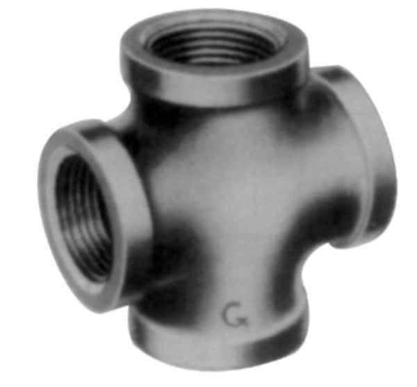 Made in USA - Size 4", Class 150, Malleable Iron Black Pipe Cross - 300 psi, Threaded End Connection - Top Tool & Supply