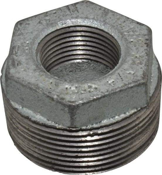 Made in USA - Class 150, 1-1/2 x 3/4" Galvanized Pipe Hex Bushing - Threaded, Malleable Iron - Top Tool & Supply