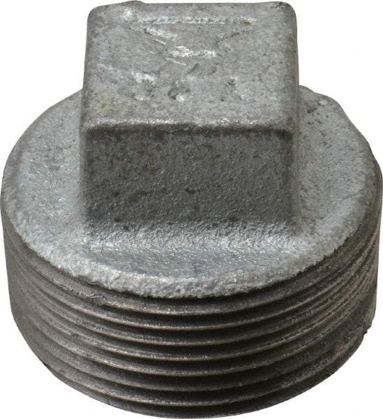 Made in USA - Class 150, 1-1/4" Galvanized Pipe Square Plug - Threaded, Malleable Iron - Top Tool & Supply