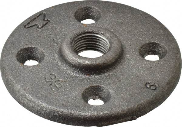 Made in USA - 3/8" Pipe, 3" OD, 5/8" Hub Length, Black Floor Pipe Flange - 2" Across Bolt Hole Centers, 1/4" Bolt Hole, 150 psi, Class 150 - Top Tool & Supply