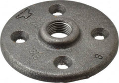 Made in USA - 3/8" Pipe, 3" OD, 5/8" Hub Length, Black Floor Pipe Flange - 2" Across Bolt Hole Centers, 1/4" Bolt Hole, 150 psi, Class 150 - Top Tool & Supply