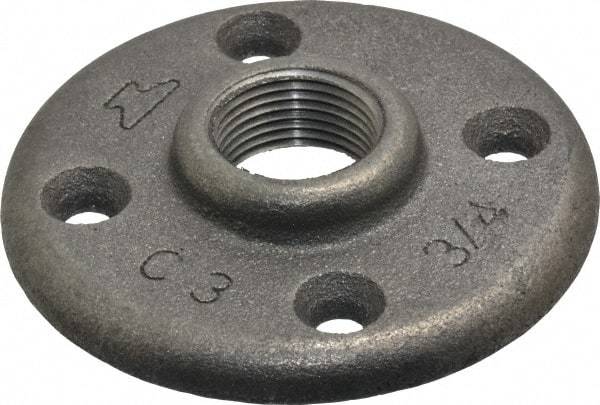 Made in USA - 3/4" Pipe, 3-1/4" OD, 5/8" Hub Length, Black Floor Pipe Flange - 2-1/2" Across Bolt Hole Centers, 1/4" Bolt Hole, 150 psi, Class 150 - Top Tool & Supply