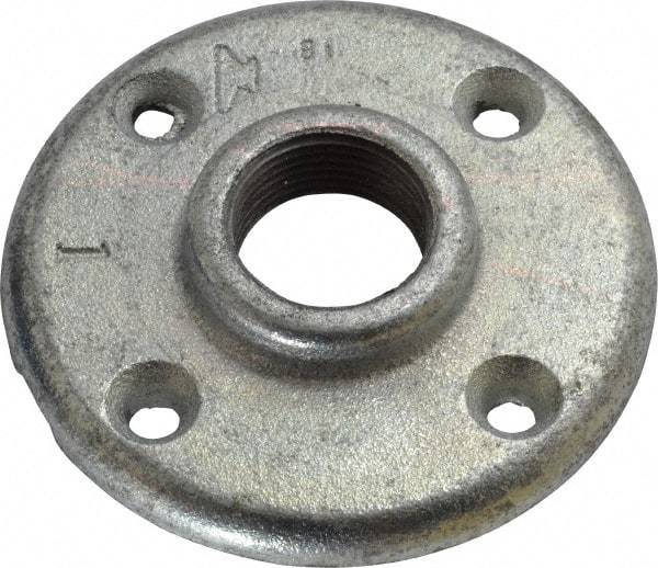 Made in USA - 1" Pipe, 4" OD, 11/16" Hub Length, Galvanized Floor Pipe Flange - 3" Across Bolt Hole Centers, 1/4" Bolt Hole, 150 psi, Class 150 - Top Tool & Supply