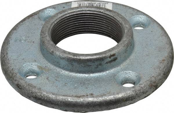 Made in USA - 2" Pipe, 5-1/2" OD, 1" Hub Length, Galvanized Floor Pipe Flange - 4-1/4" Across Bolt Hole Centers, 5/16" Bolt Hole, 150 psi, Class 150 - Top Tool & Supply