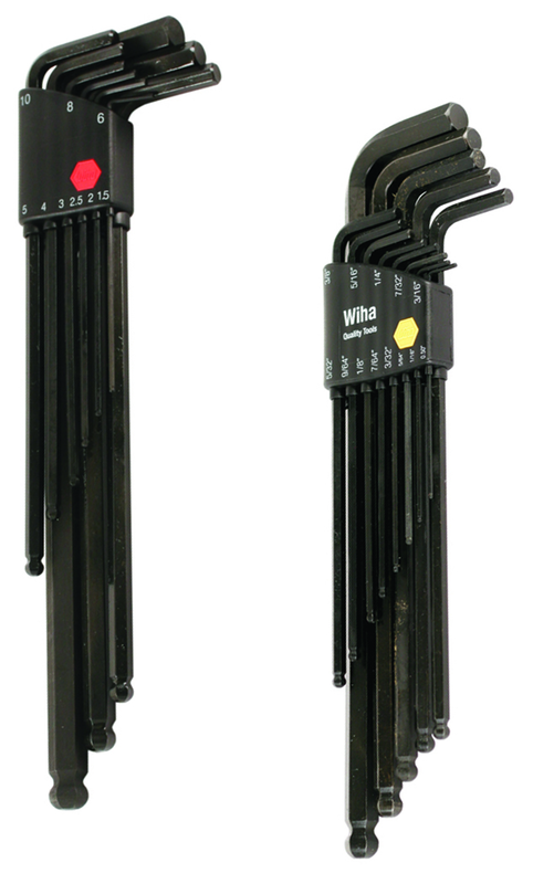 22 Piece - .050 - 3/8" & Metric 1.5 - 10.0mm - Black Finish - Ball End Hex L-Key Long Arm Inch Set - Top Tool & Supply